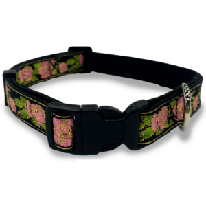 Perri's Jacquard Metallic Pink Roses Dog Collar Large